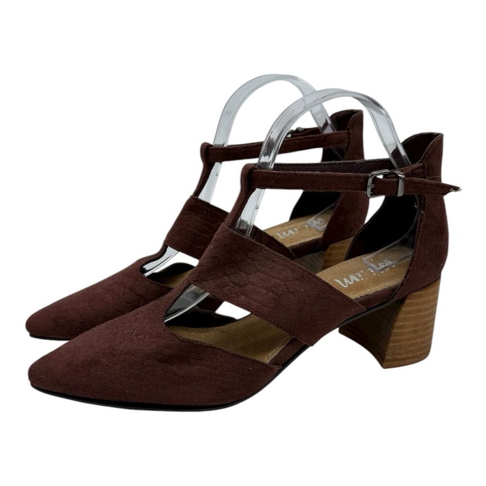4013. Mi.iM Women's Brown Leather Strappy Pointed Toe Heels Size 9